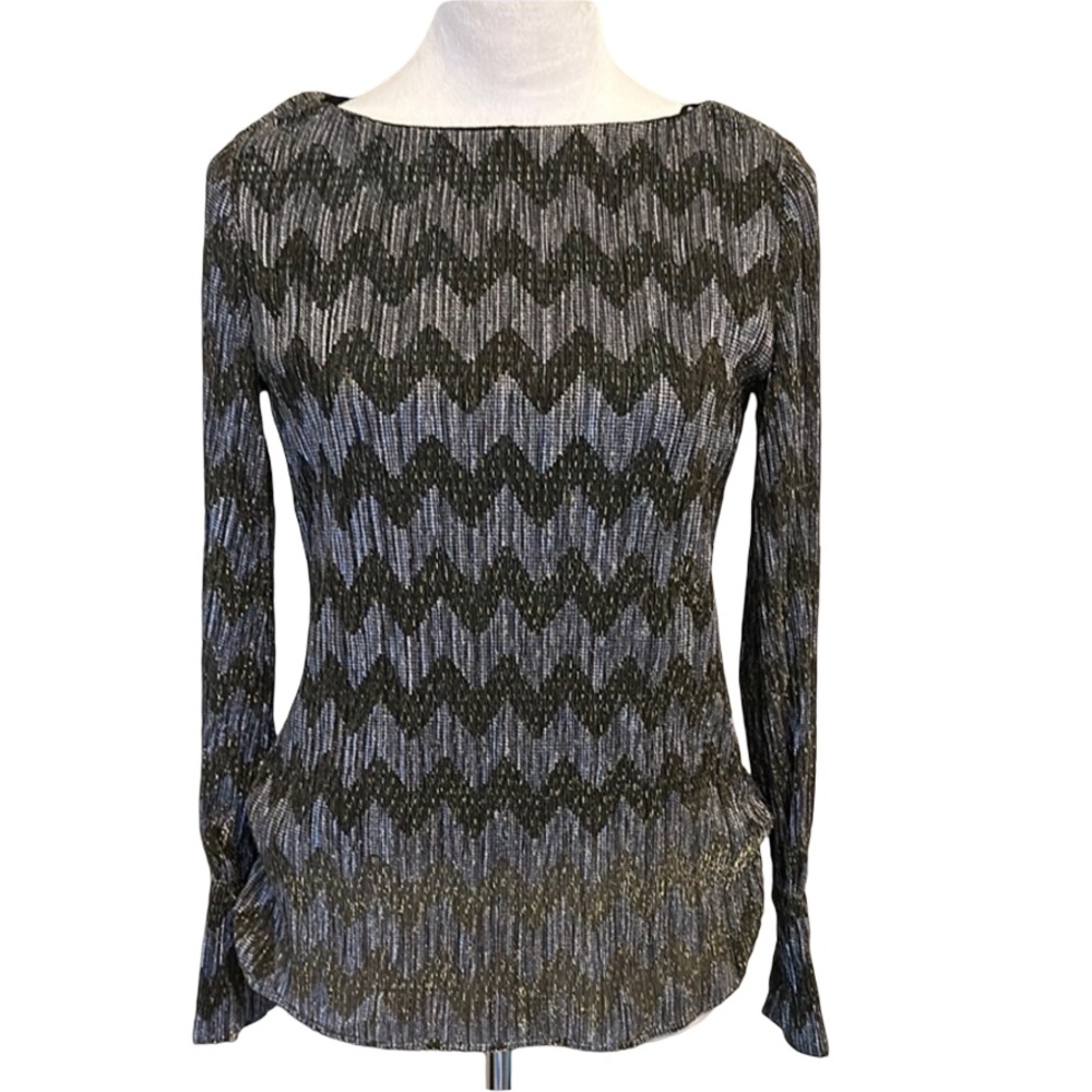 Banana Republic Black and Gold Metallic  Sheer Long Sleeve Blouse